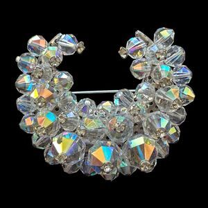 Vintage‎ Crystal Crescent Moon Shaped Brooch